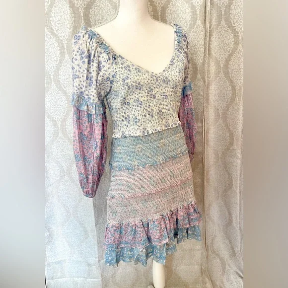 LoveShackFancy Ensley Mini Dress Blueberry Dust Size Large NWT - Picture 10 of 10
